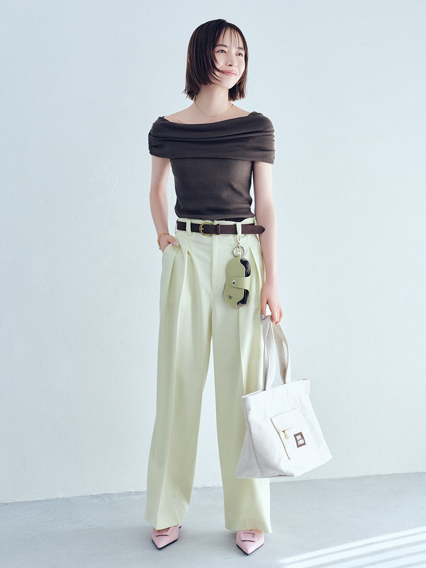 Mila Owen「【MILA PANTS】【UVカット】クールタッチ後ろゴム２タックワイドパンツ」|チノ|