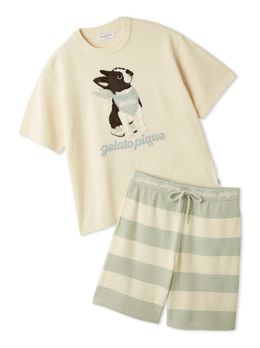 GELATO PIQUE HOMME「【ONLINE限定】【HOMME】エアリーモコボストンテリアジャガードプルオーバー&ハーフパンツセット」|ルームウェア|