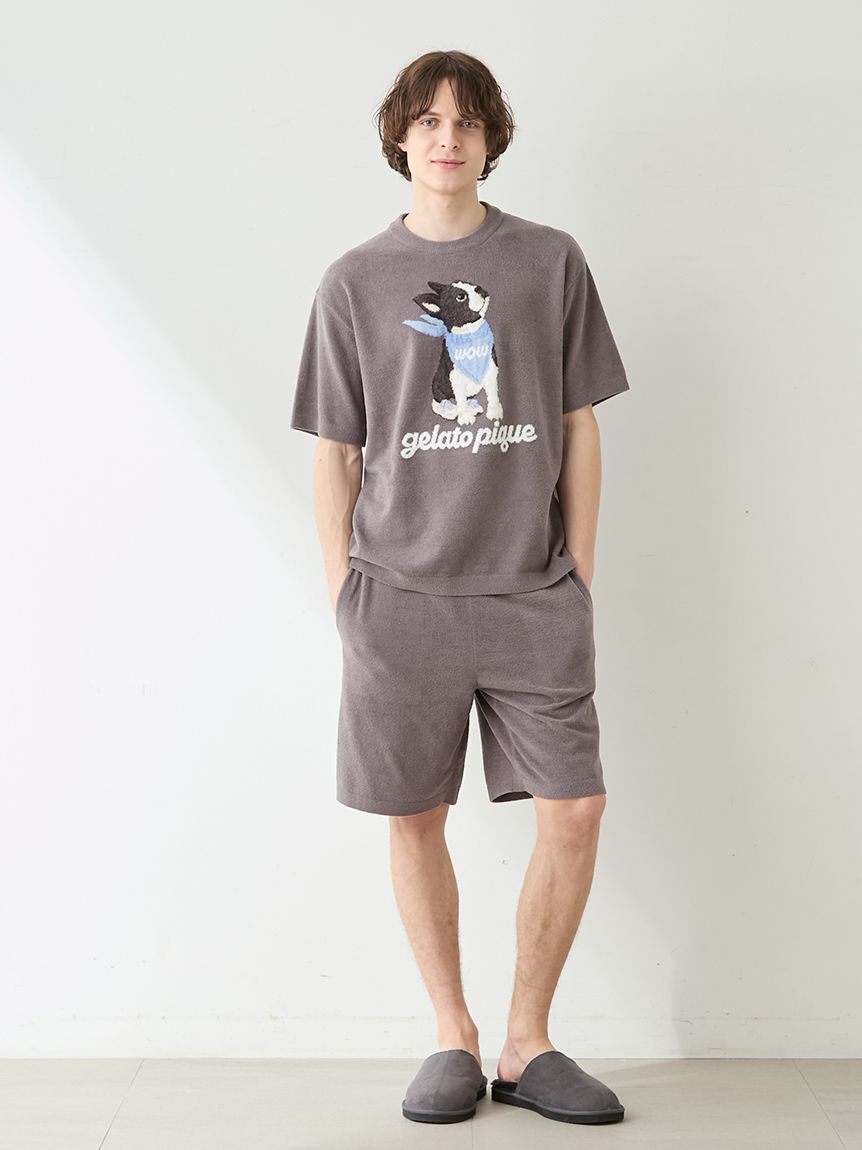 GELATO PIQUE HOMME「【ONLINE限定】【HOMME】エアリーモコボストンテリアジャガードプルオーバー&ハーフパンツセット」|ルームウェア|