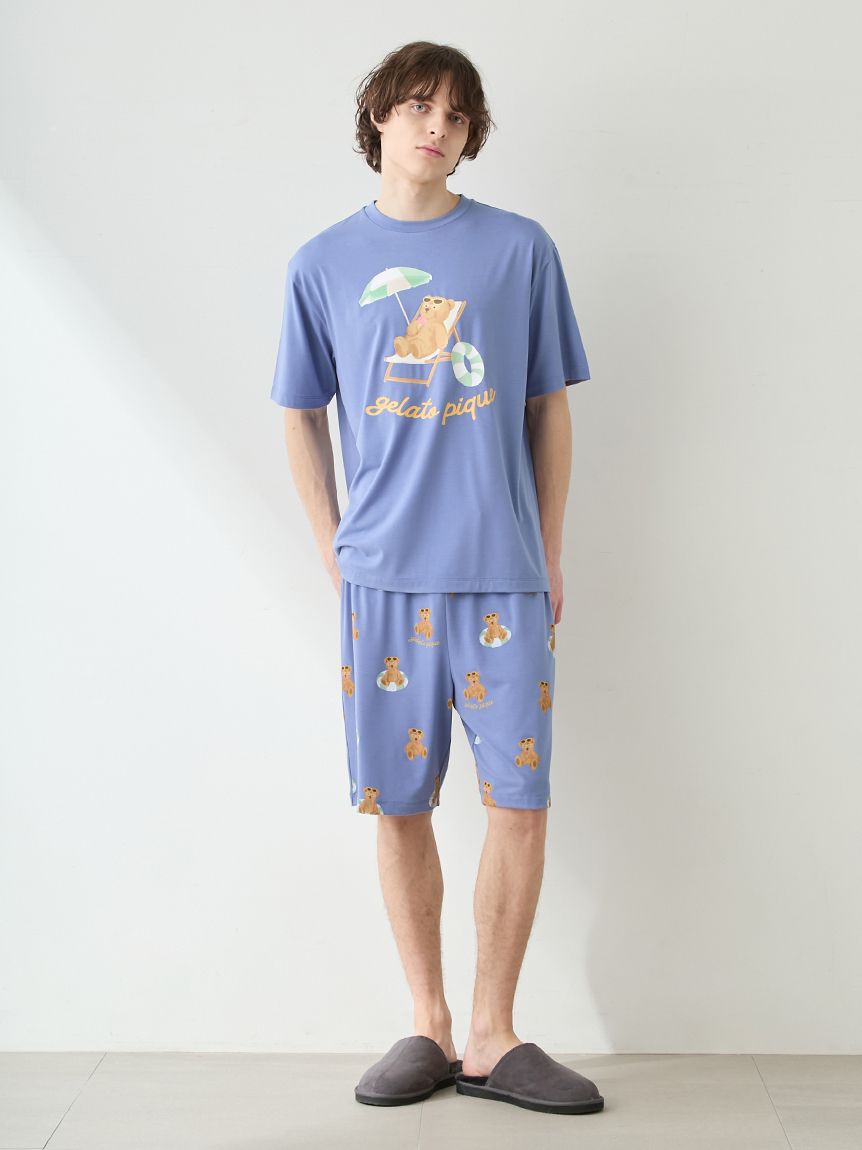 GELATO PIQUE HOMME「【ONLINE限定】【HOMME】【接触冷感】サマーベア柄ワンポイントTシャツ&ハーフパンツセット」|ルームウェア|