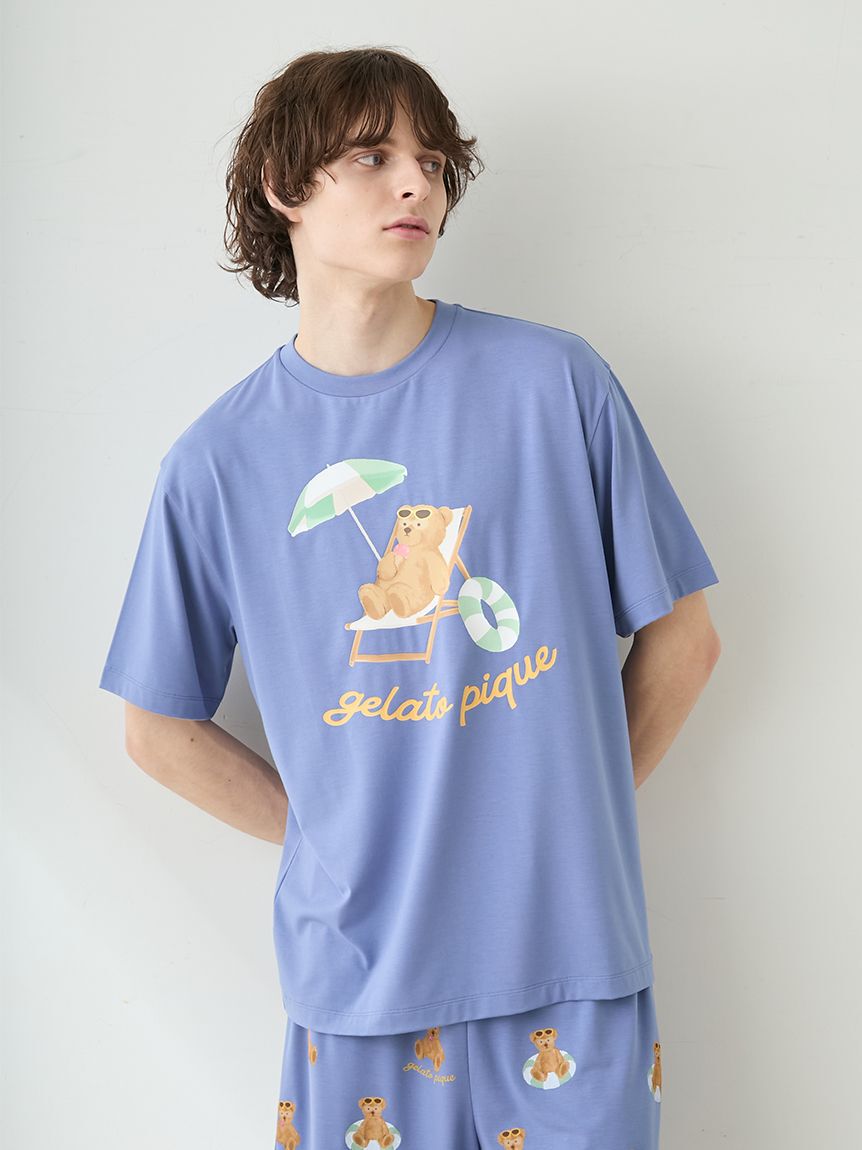 GELATO PIQUE HOMME「【ONLINE限定】【HOMME】【接触冷感】サマーベア柄ワンポイントTシャツ&ハーフパンツセット」|ルームウェア|