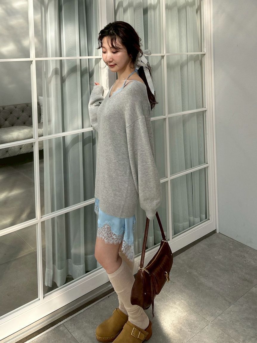 LILY BROWN「【WEB限定カラー】カシミヤブレンドニットセットサテンミニワンピース」|ワンピース|