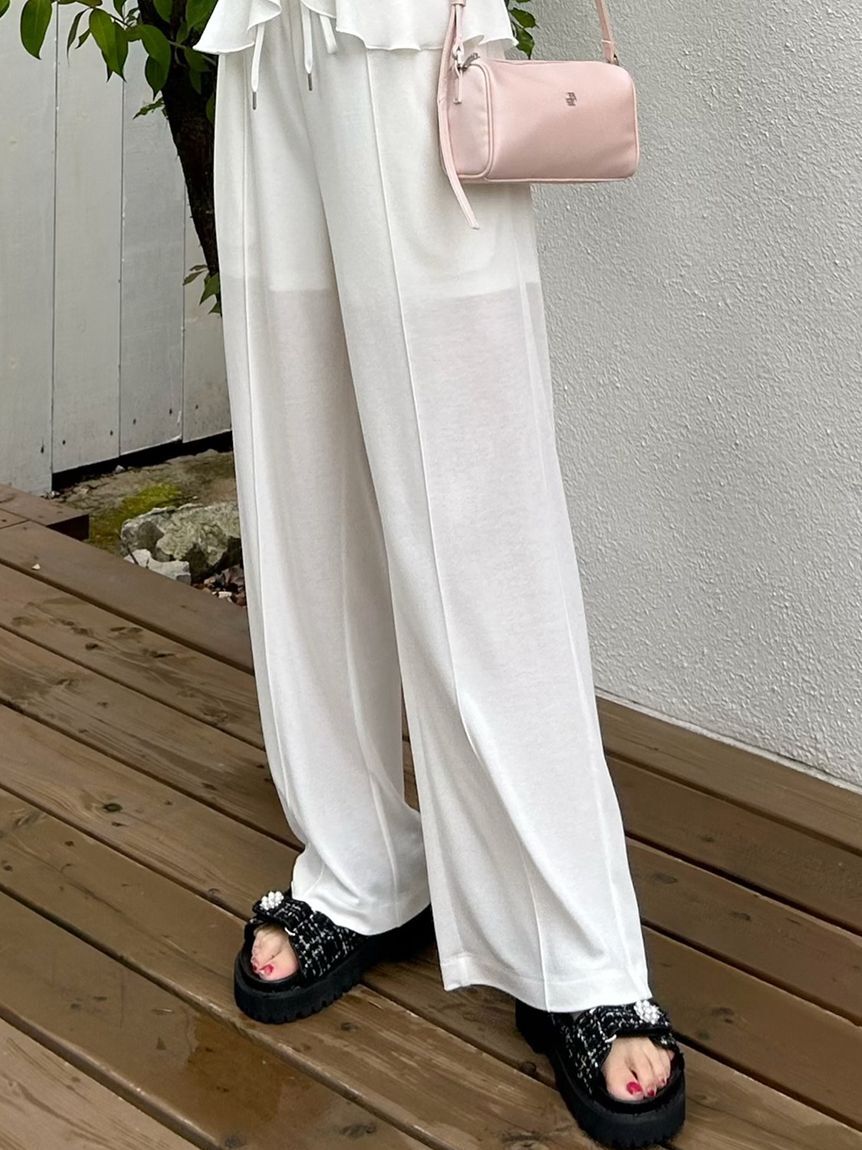LILY BROWN「【LUMISHADE】カットロングパンツ」|チノ|WHT