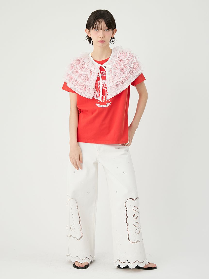 LILY BROWN「[L.B CANDY STOCK]カットワークビジューデニムパンツ」|デニム|