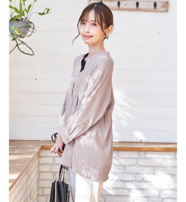 ikka「冷感楊柳バンドカラーシャツ」|シャツ・ブラウス|