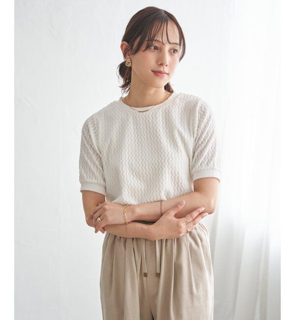 ikka「【雑誌InRed6月号掲載】幾何学柄ジャカード半袖プルオーバー 【親子コーデ】」|Tシャツ・カットソー|