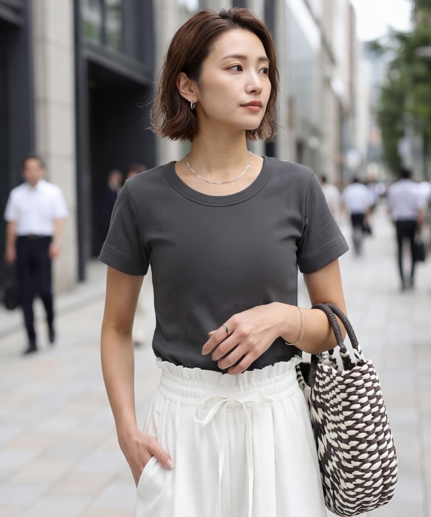 STYLE DELI「【Made in JAPAN】フライス半袖カットソートップス」|Tシャツ・カットソー|チャコール