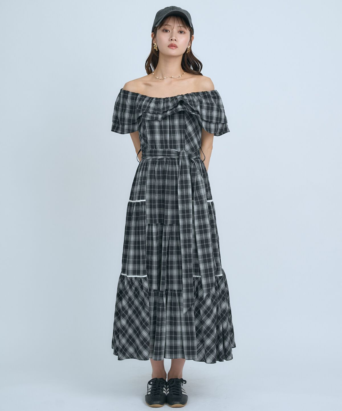 アンドクチュール「オフショルチェックフレアワンピース」|ワンピース|