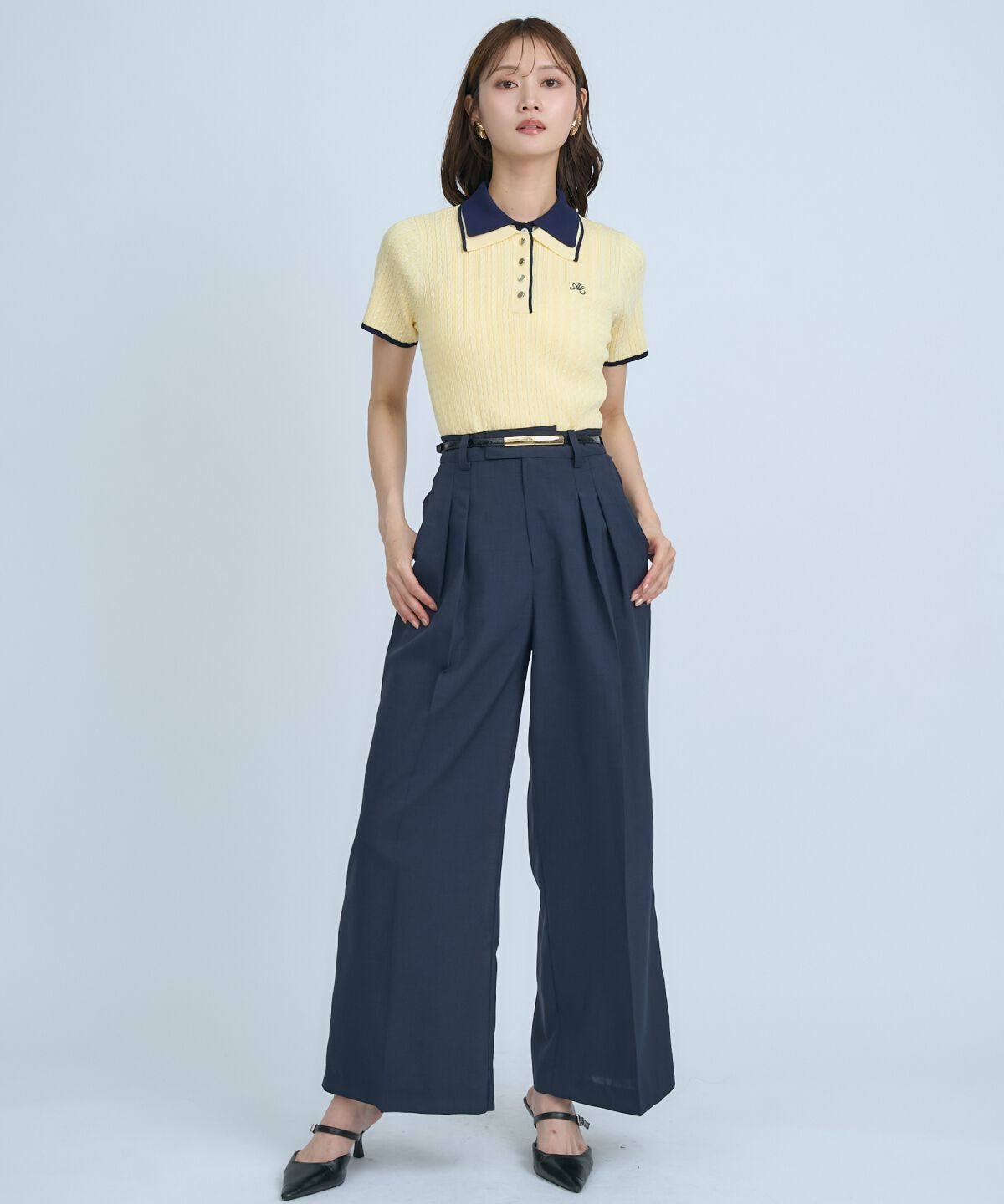 アンドクチュール「シアーワイドパンツ」|その他|ネイビー