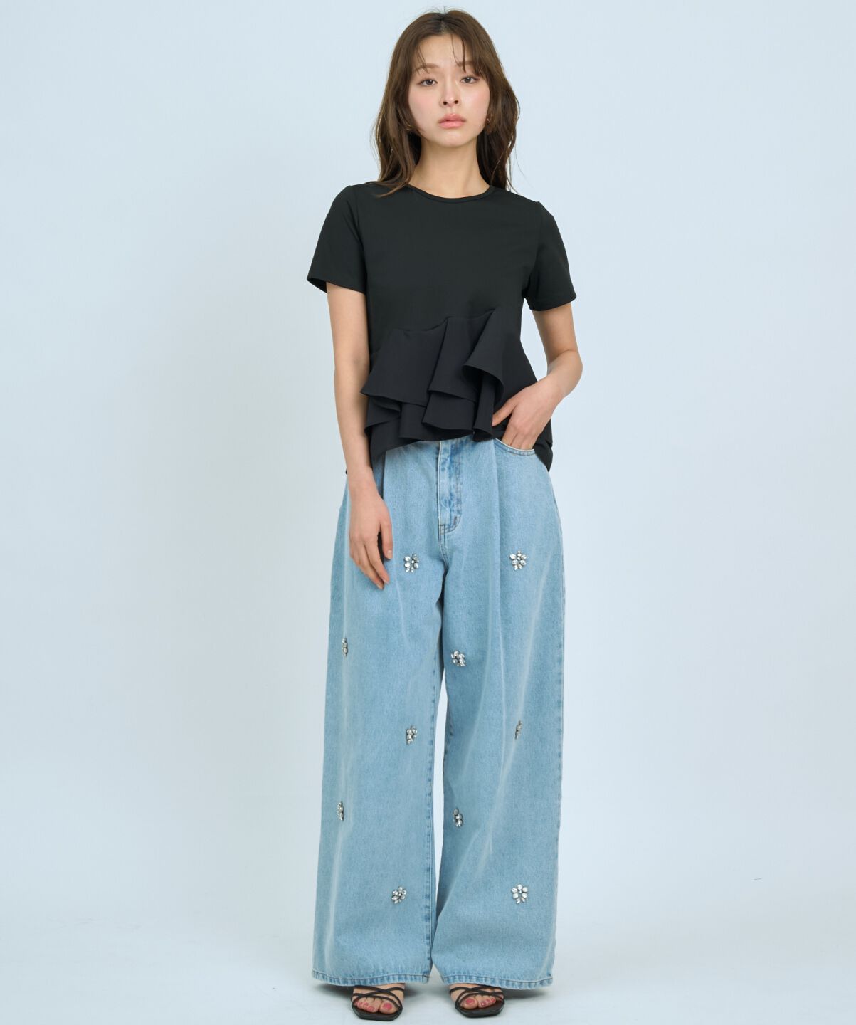 アンドクチュール「ビジュータックデニムパンツ」|デニム|