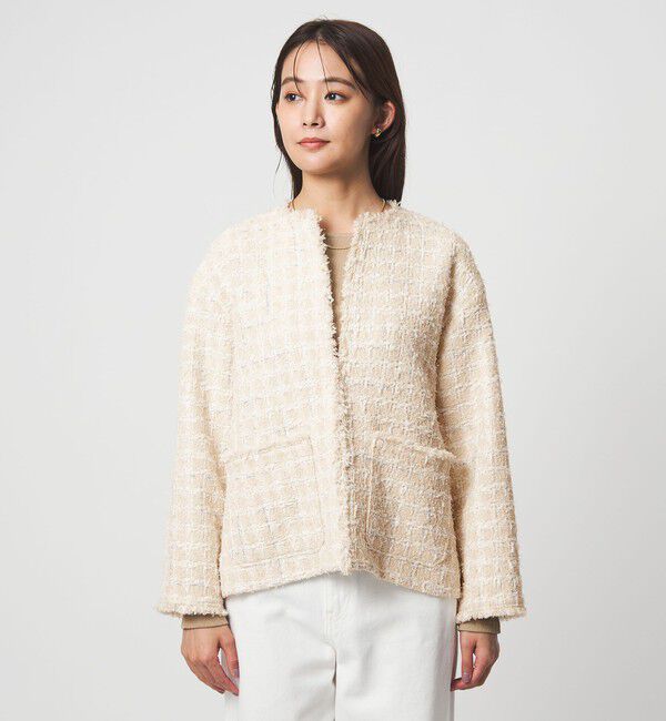UNITED ARROWS green label relaxing「ファンシー ツイードライク ポケット ノーカラー ジャケット」|ノーカラージャケット|