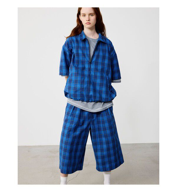 BEAMS「BEAMS｜Check Zip Up Shirt｜メンズ ジップアップシャツ ブルゾン｜ワークテイスト｜シワになりにくい 速乾」|シャツ・ブラウス|