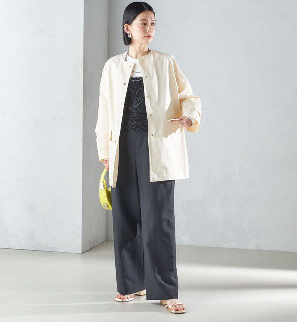 SHIPS for women「〈撥水加工/手洗い可能〉綿 ナイロン ギャバ ノーカラー ミディ コート 24SS ◇」|ノーカラーコート|