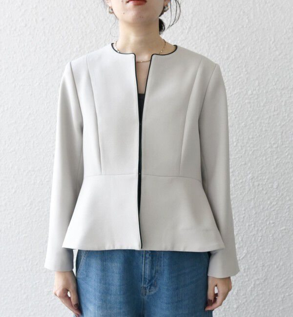 SHIPS any「【WEB限定】SHIPS any:〈洗濯機可能〉ダブルクロス  ペプラム ノーカラー ジャケット［NAVY BLUE］」|ノーカラージャケット|