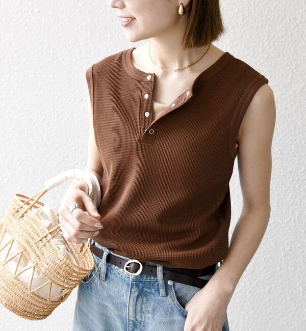 SHIPS any「《一部追加予約》SHIPS any:〈洗濯機可能〉ワッフル ヘンリーネック 2WAY ノースリーブ TEE」|タンクトップ|