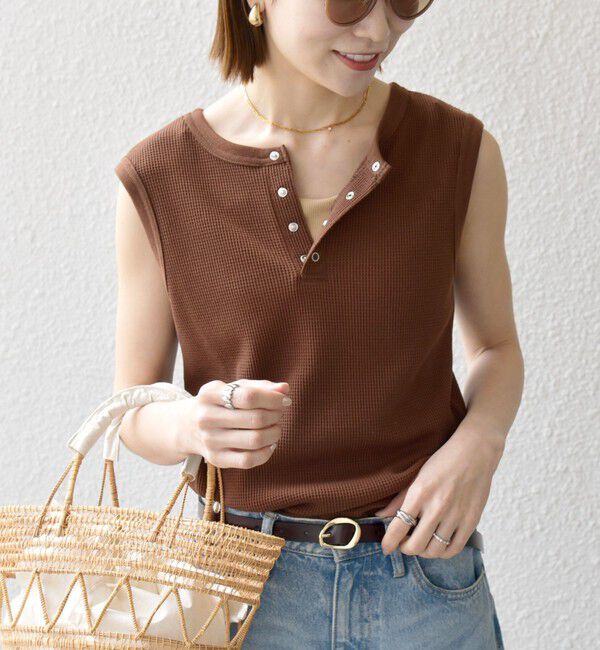 SHIPS any「《一部追加予約》SHIPS any:〈洗濯機可能〉ワッフル ヘンリーネック 2WAY ノースリーブ TEE」|タンクトップ|
