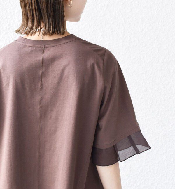 SHIPS for women「《一部追加予約》【WEB限定】〈接触冷感 / UVカット〉シアー オーガンジー コンビ プルオーバー」|Tシャツ・カットソー|ブラウン