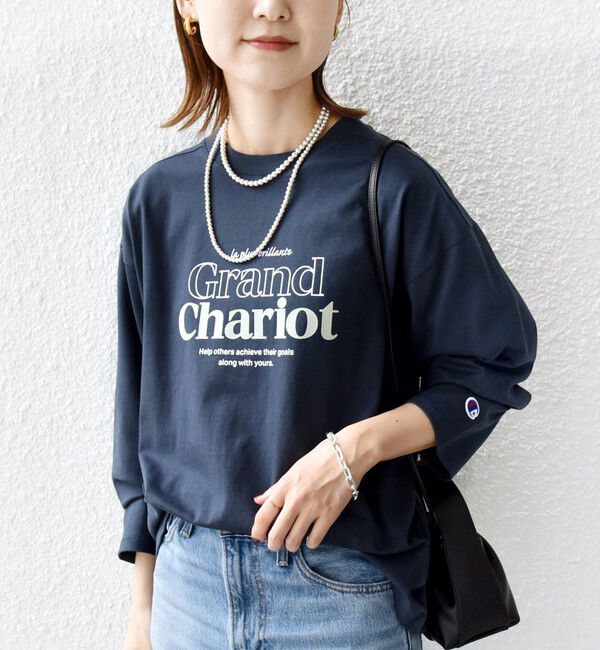 SHIPS for women「【SHIPS別注】Champion: プリント ロングスリーブ TEE」|Tシャツ・カットソー|ネイビー