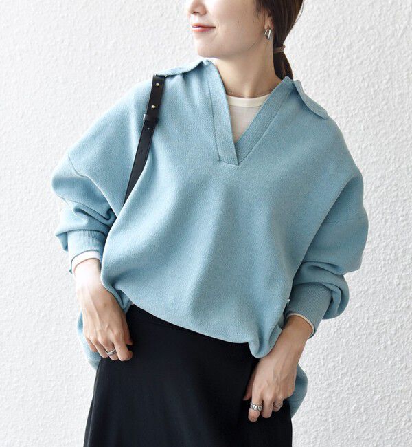 SHIPS any「SHIPS any:〈手洗い可能〉モールヤーン スキッパー ポロ ニット プルオーバー」|ニット・セーター|