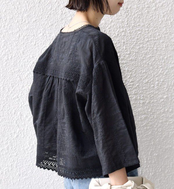 SHIPS for women「《一部追加予約》〈手洗い可能〉パッチワーク レース ショート スリーブ 羽織 ブラウス」|シャツ・ブラウス|