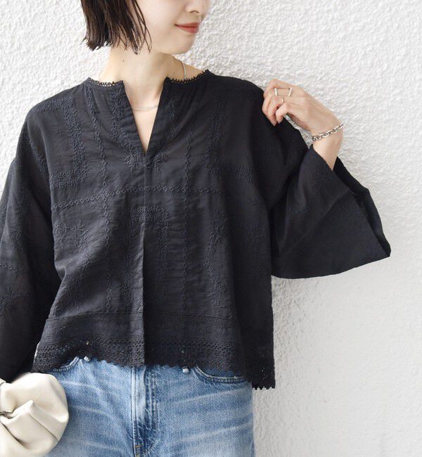 SHIPS for women「《一部追加予約》〈手洗い可能〉パッチワーク レース ショート スリーブ 羽織 ブラウス」|シャツ・ブラウス|