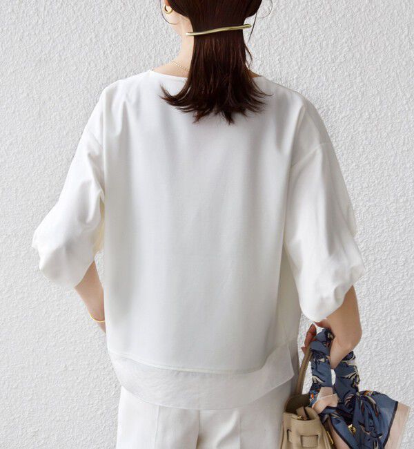 SHIPS for women「《一部追加予約》〈洗濯機可能〉袖 ツイスト デザイン シアー ドッキング TEE」|Tシャツ・カットソー|