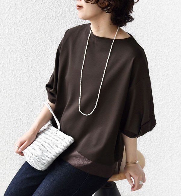 SHIPS for women「《一部追加予約》〈洗濯機可能〉袖 ツイスト デザイン シアー ドッキング TEE」|Tシャツ・カットソー|