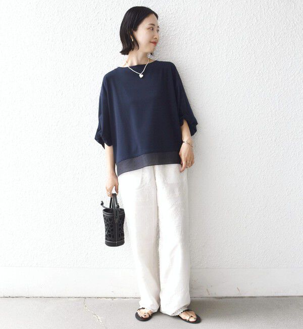 SHIPS for women「《一部追加予約》〈洗濯機可能〉袖 ツイスト デザイン シアー ドッキング TEE」|Tシャツ・カットソー|