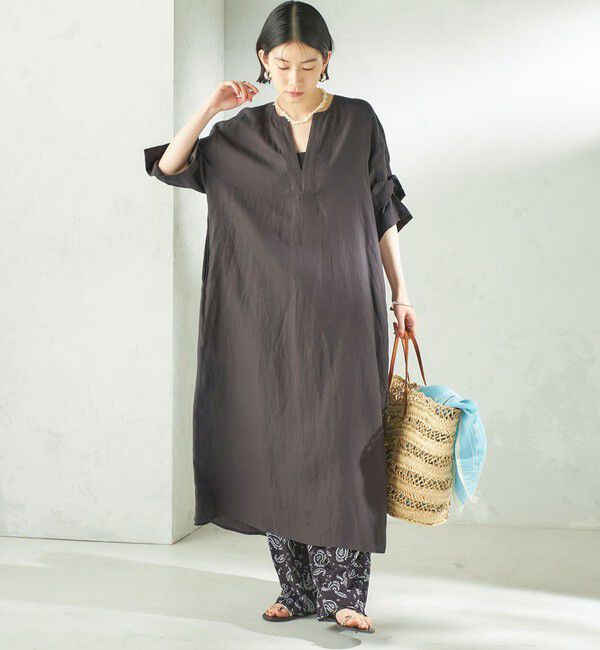 SHIPS for women「TICCA:〈手洗い可能〉リネン ツイスト スリーブ ワンピース」|ワンピース|