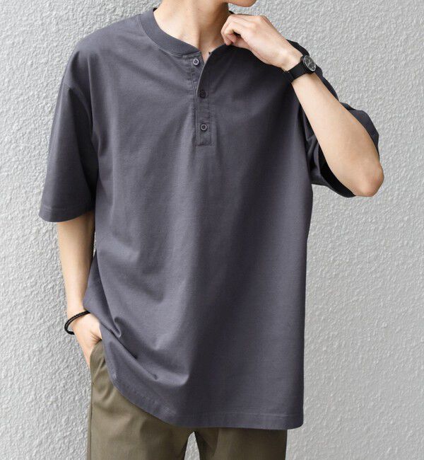 SHIPS any「SHIPS any:〈接触冷感/吸水速乾/UVカット/遮熱〉Raylock ヘンリーネック Tシャツ◇」|Tシャツ・カットソー|チャコールグレー