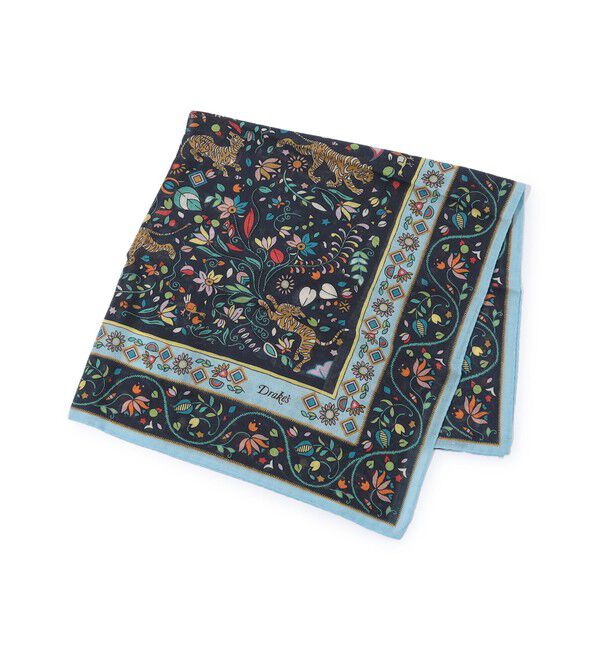 TOMORROWLAND GOODS「Drake's TIGER GARDEN PRINT BANDANA ウールシルクプリントスカーフ」|バンダナ・スカーフ|68 ネイビー系