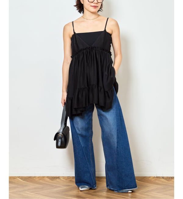  「SATIN RUFFLE MINI DRESS：ワンピース」|ワンピース|