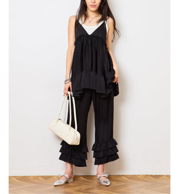  「SATIN RUFFLE MINI DRESS：ワンピース」|ワンピース|