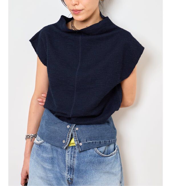  「TWEED CUT STAND NECK TOPS：カットソー」|Tシャツ・カットソー|ネイビー