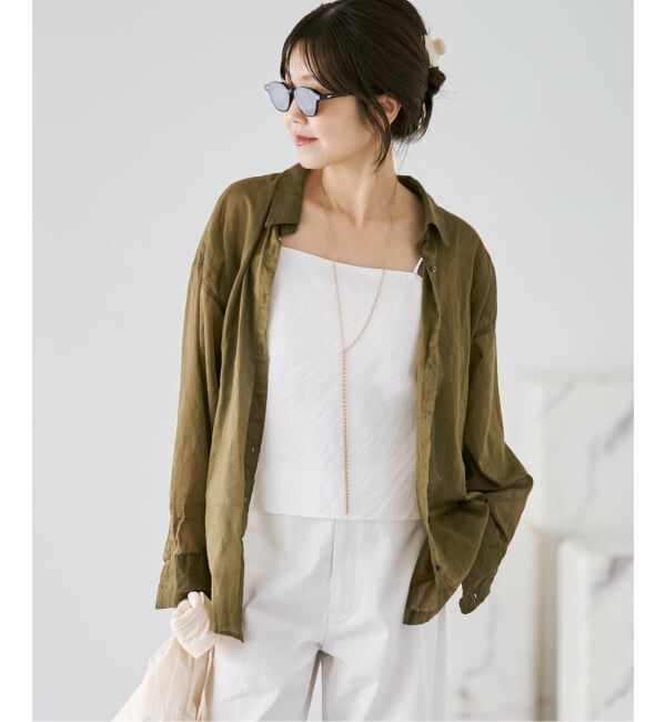 Plage「《追加予約》fluffy sheer シャツ 2」|シャツ・ブラウス|カーキ