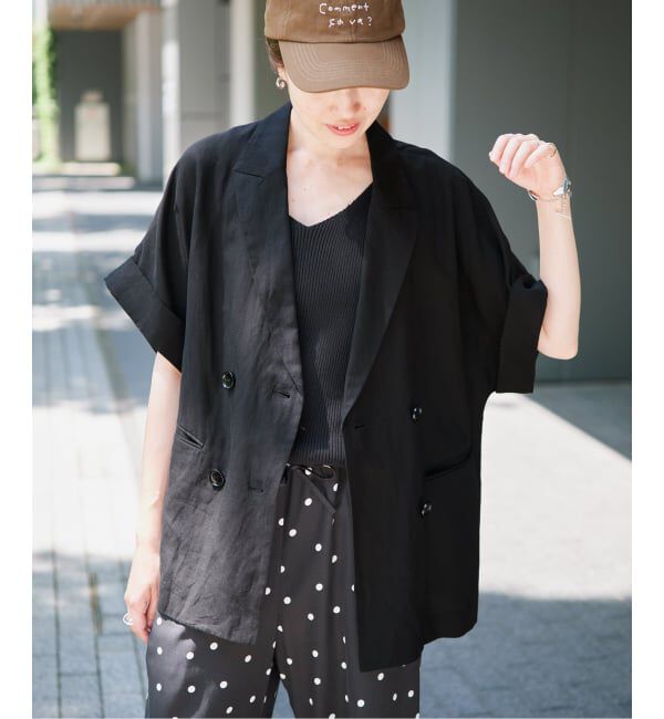 SLOBE IENA「《セットアップ対応可》リネン混ハーフスリーブジャケット」|その他|ブラック