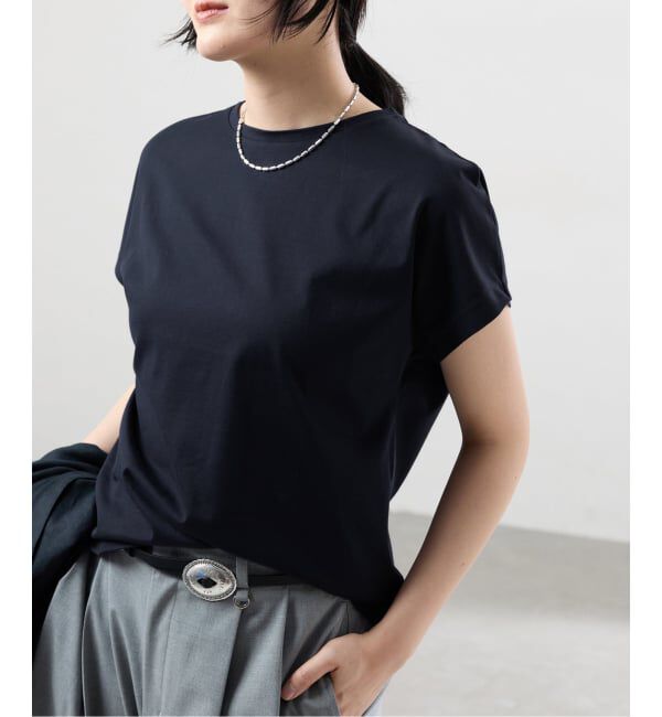 IENA「ATON/エイトン SUVIN 60/2 CAP SLEEVE Tシャツ」|Tシャツ・カットソー|ネイビー