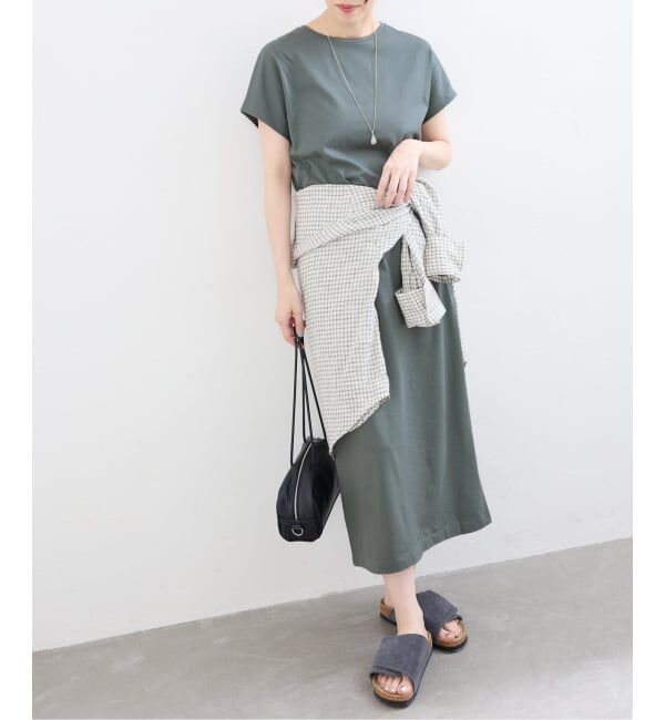IENA「ATON/エイトン SUVIN 60/2 CAP SLEEVE DRESS ワンピース」|ワンピース|グレー