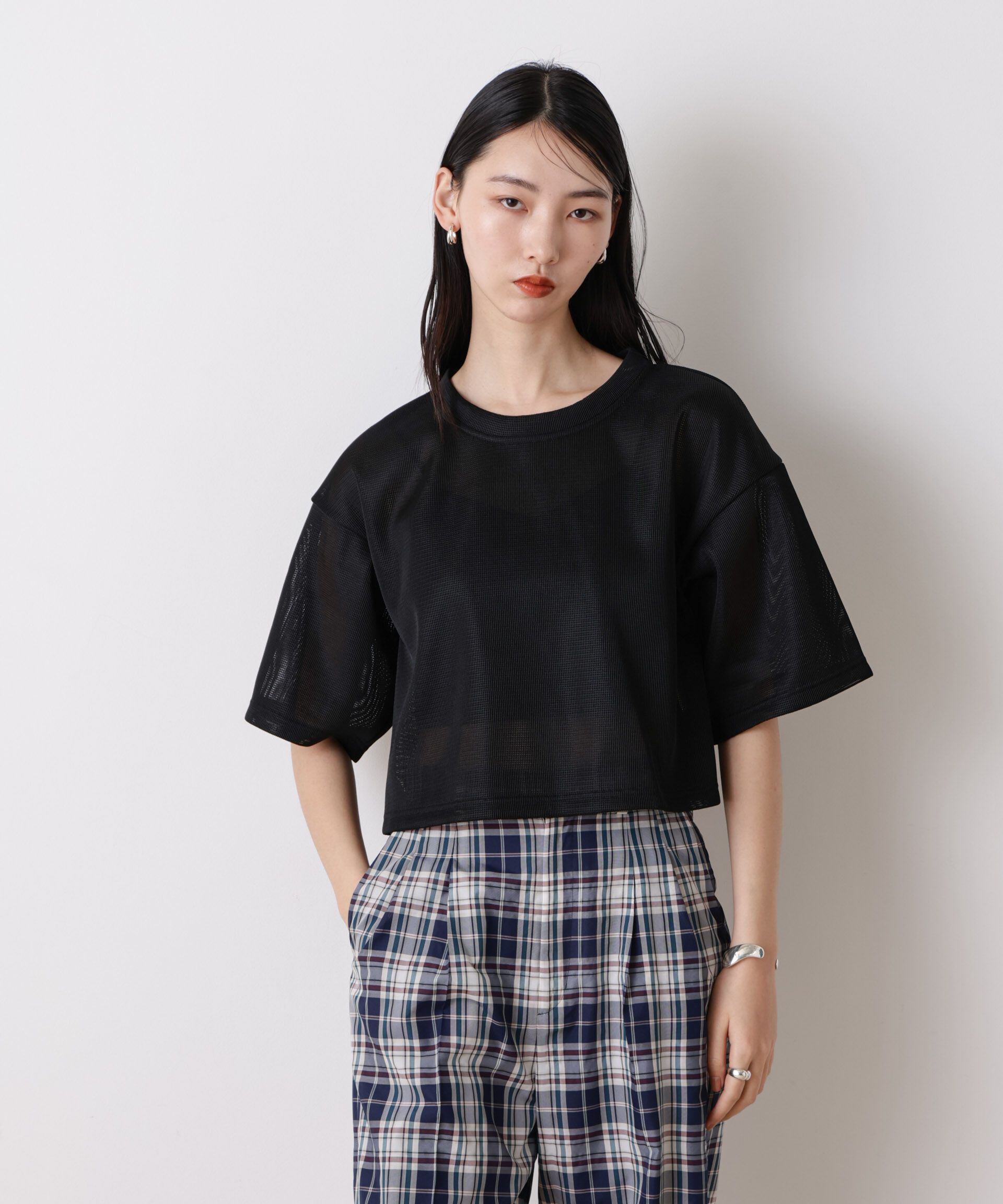nano･universe「「STEVELOUR」シアーメッシュショートトップス(セットアップ可)」|Tシャツ・カットソー|