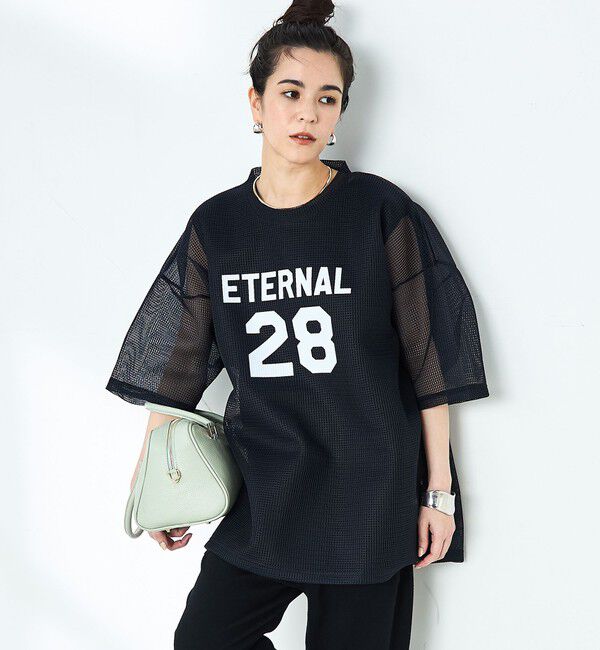 Rie Miller「ダンボールメッシュプリントTシャツ」|Tシャツ・カットソー|ネイビー