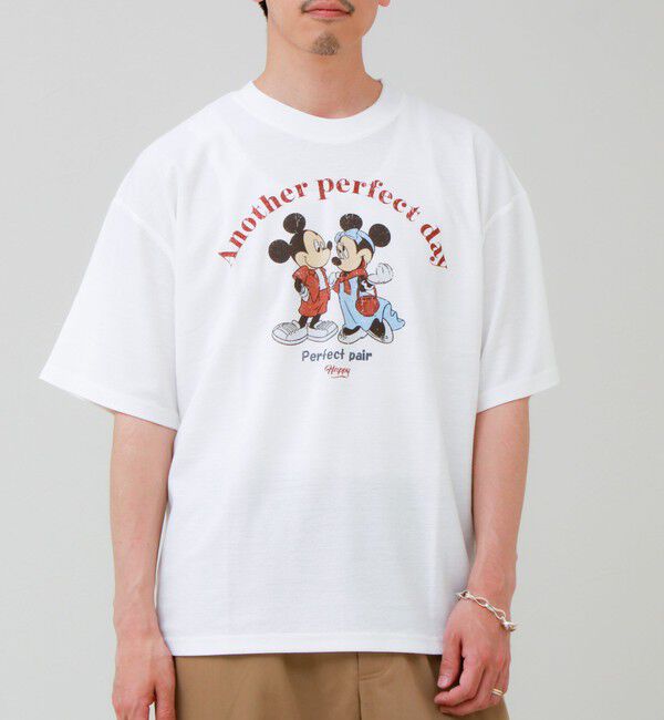 GLOSTER「【ユニセックスで着れる】梨地ミッキー＆ミニープリント Tシャツ」|Tシャツ・カットソー|オフホワイト