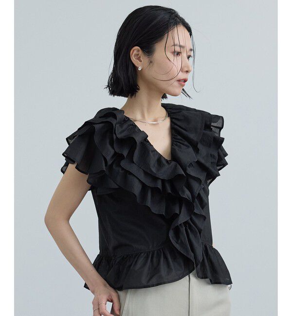 SALON adam et rope'「【WEB限定】コットンオーガンジーラッフルフリルブラウス」|シャツ・ブラウス|