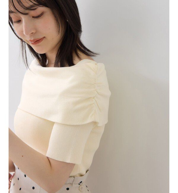 VIS「サイドギャザーオフショル5分袖ニット」|ニット・セーター|