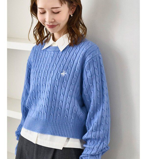 Rope&rsquo;Picnic「【BEVERLYHILLS POLO CLUB・WEB限定】ケーブル編みクロップドニットプルオーバー」|ニット・セーター|サックス(48)