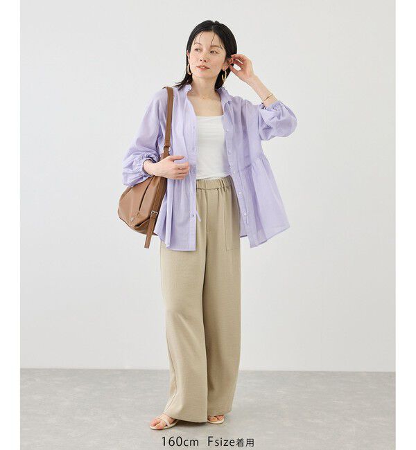 Rope&rsquo;Picnic「お着軽シャツシリーズ フリルカラーシアーペプラムブラウス/接触冷感・通気性」|シャツ・ブラウス|