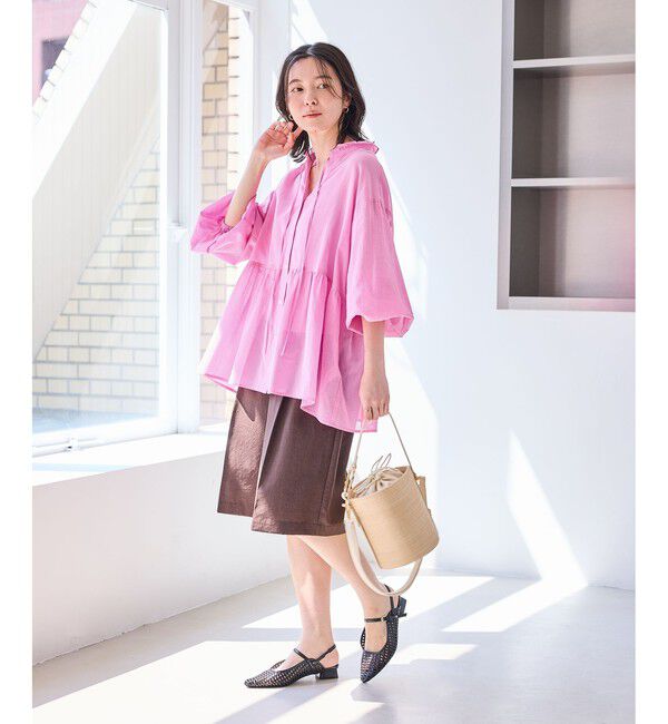 Rope&rsquo;Picnic「お着軽シャツシリーズ フリルカラーシアーペプラムブラウス/接触冷感・通気性」|シャツ・ブラウス|