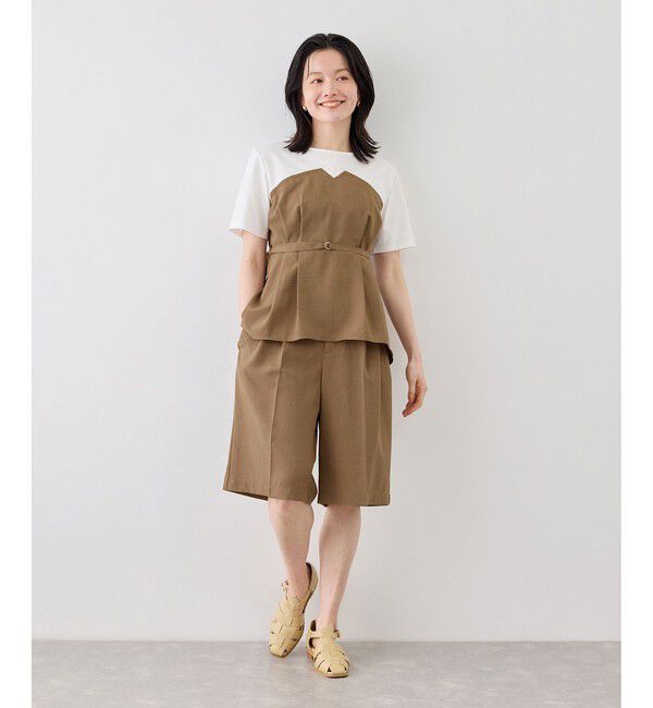 Rope&rsquo;Picnic「【ちゃんと+かわいい保証】エアリーリネンライク ドッキングカットトップス/UVケア」|Tシャツ・カットソー|