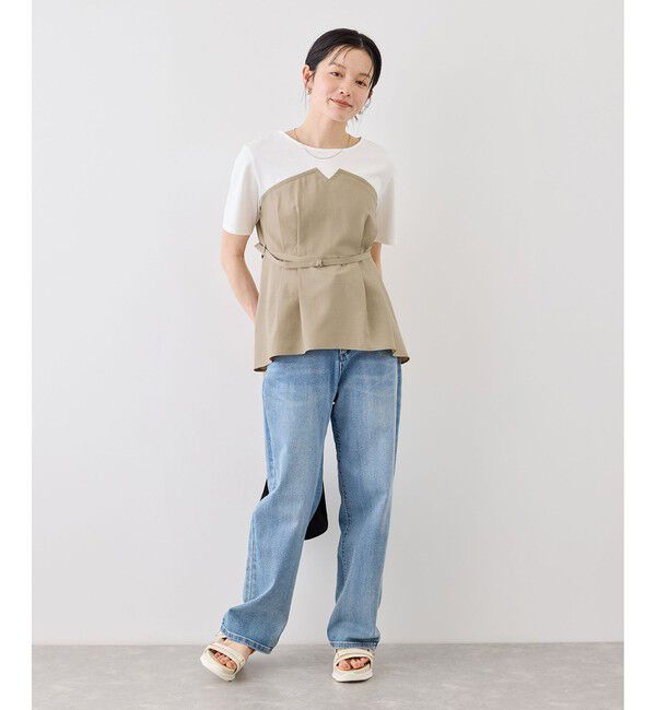 Rope&rsquo;Picnic「【ちゃんと+かわいい保証】エアリーリネンライク ドッキングカットトップス/UVケア」|Tシャツ・カットソー|