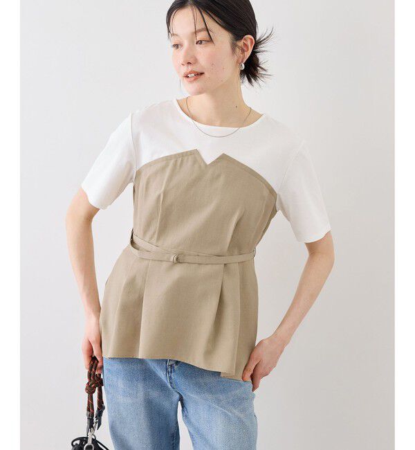 Rope&rsquo;Picnic「【ちゃんと+かわいい保証】エアリーリネンライク ドッキングカットトップス/UVケア」|Tシャツ・カットソー|