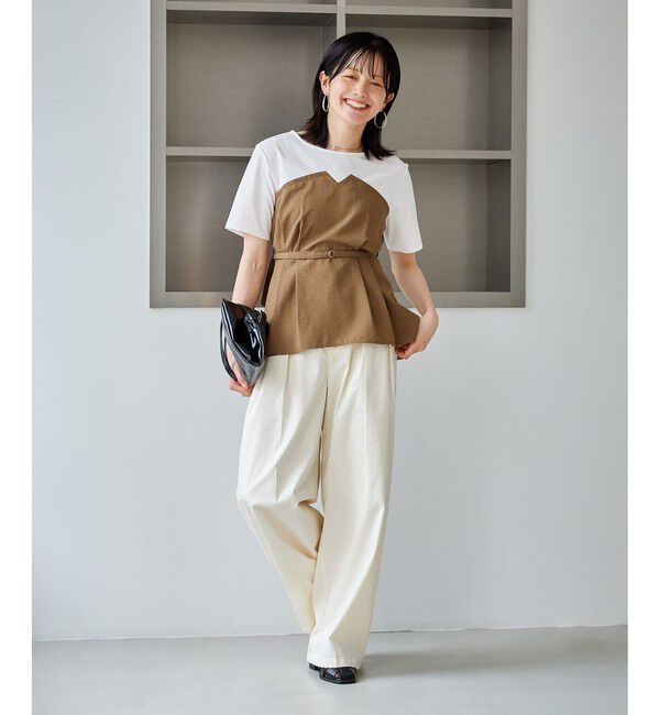 Rope&rsquo;Picnic「【ちゃんと+かわいい保証】エアリーリネンライク ドッキングカットトップス/UVケア」|Tシャツ・カットソー|